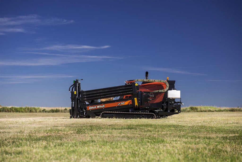 Ditch Witch JT10 horizontal directional drill shown outdoors on its tracked undercarriage