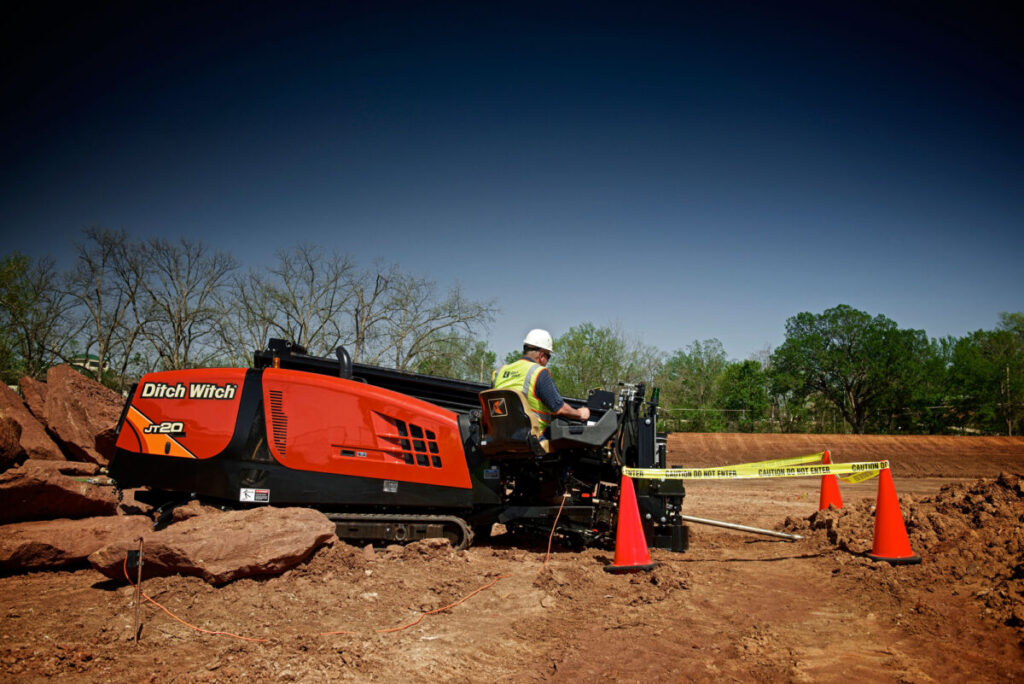 Ditch Witch JT20 directional drill positioned outdoors at an active construction site